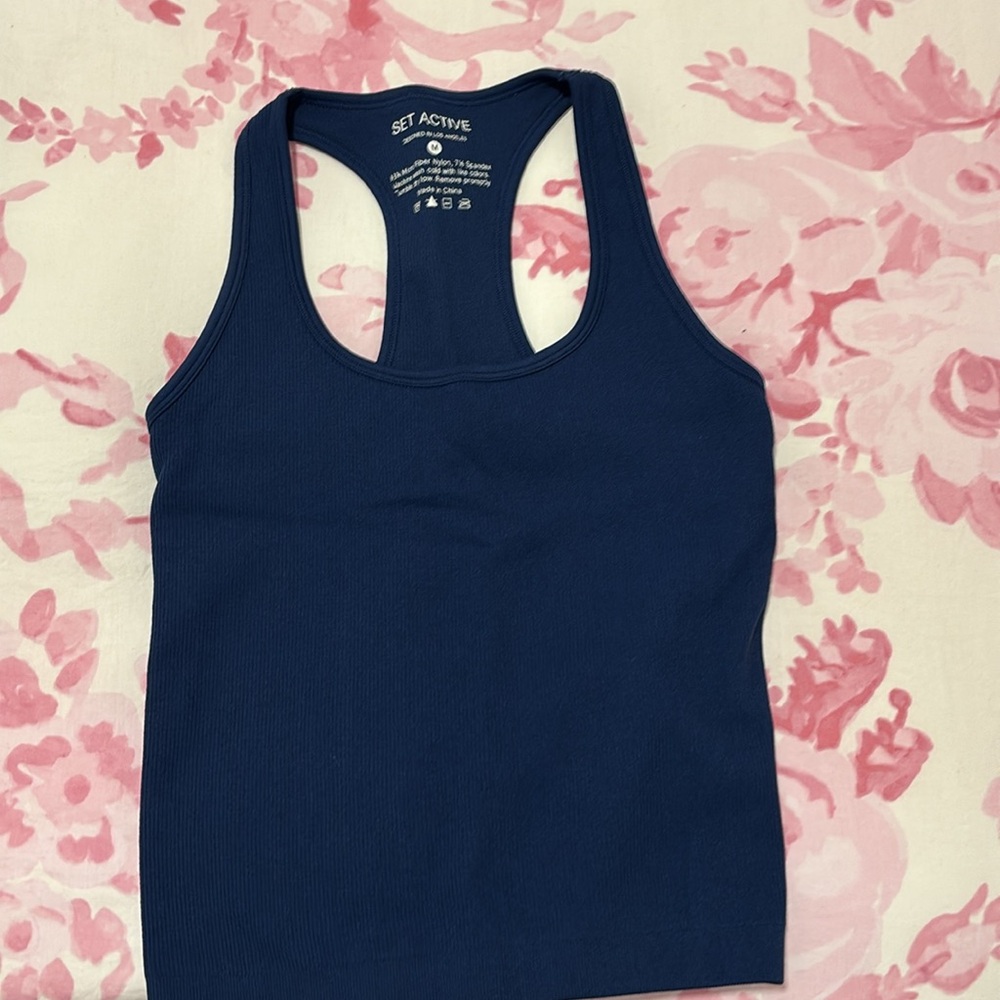 SET Active Navy Ribbed Racerback Tank and Leggings - Picture 5 of 8